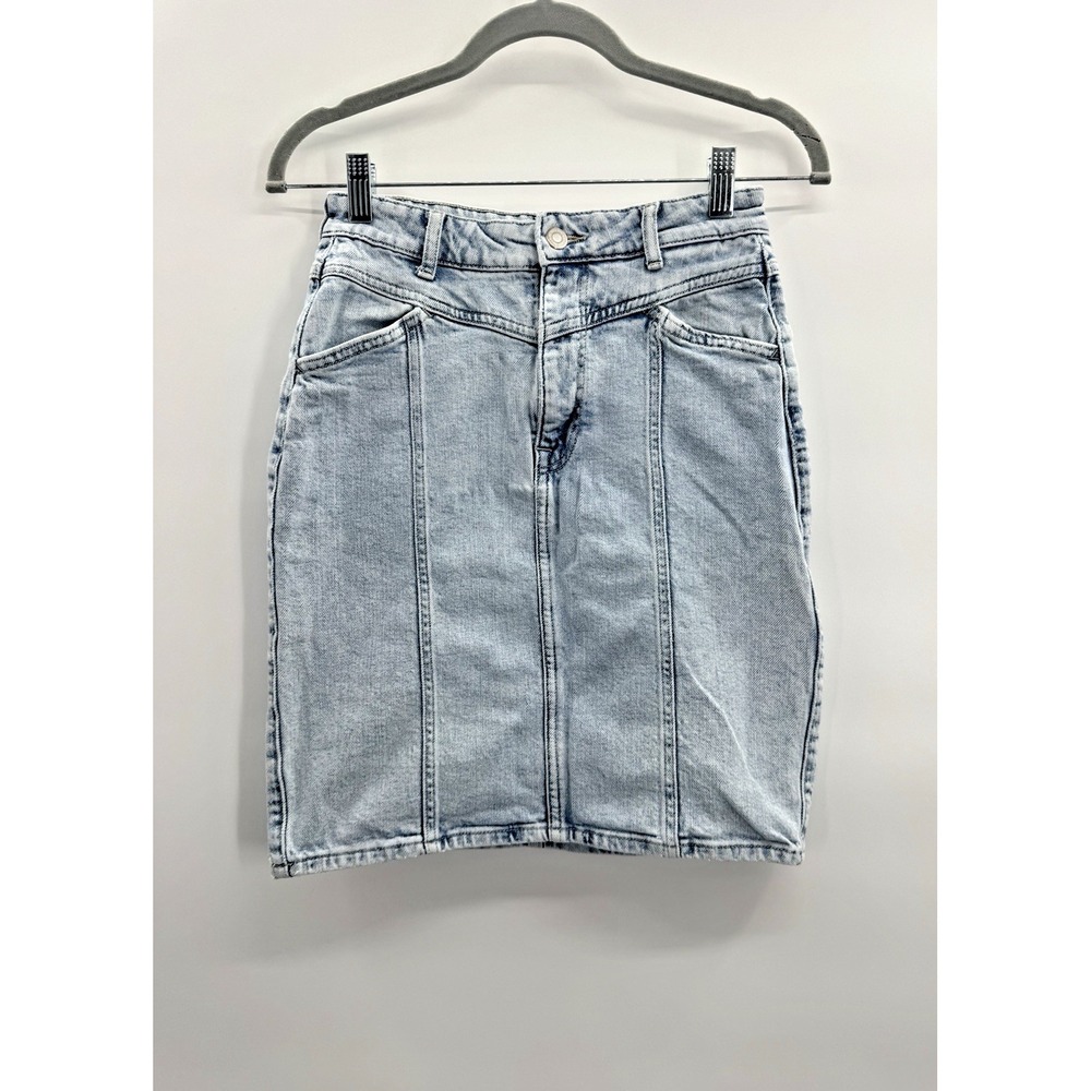 Y2K H&M Denim Jean Skirt 4 XS Low Rise Acid Wash Retro Grunge Pockets Streetwear